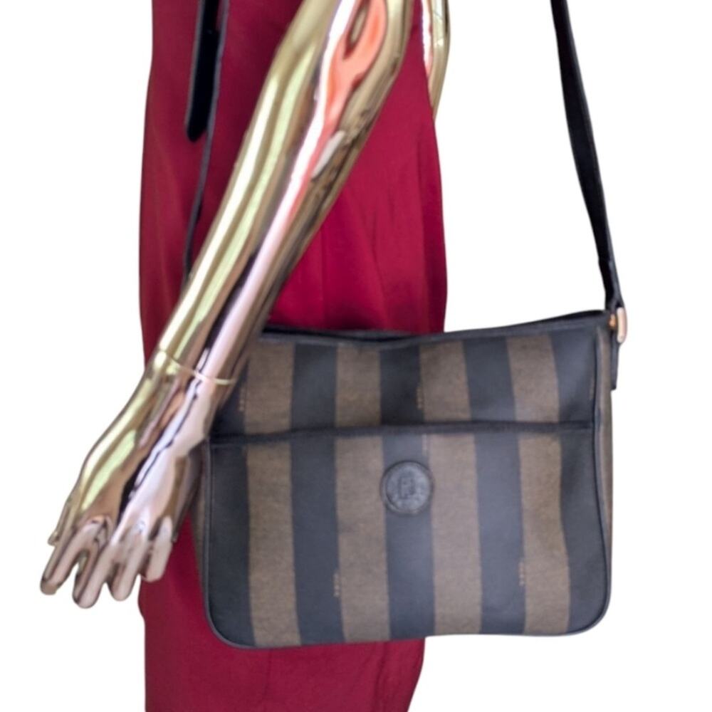 FENDI Black and Taupe Striped Crossbody or Shoulder Bag VTG